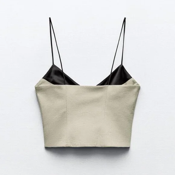 BLOGGER'S FAVE! Zara 2 Piece Flared Pants And Matching Tank Top Set Khaki NWT - Picture 14 of 14